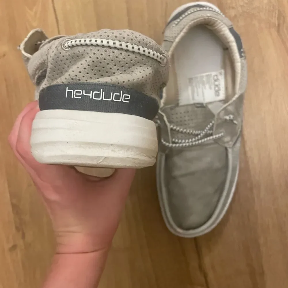 HEYDUDE Men's Slip on Grey Welsh Grip Mix Oyster Shoes Size 14 Comfort No insole